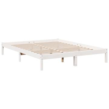 Extra Long White Bed Frame 140x210 cm - Solid Pine Wood