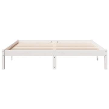 Extra Long White Bed Frame 140x210 cm - Solid Pine Wood