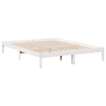 Extra Long White Bed Frame 140x210 cm - Solid Pine Wood