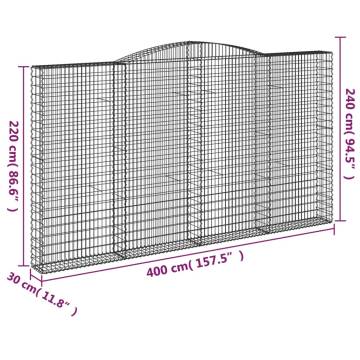 Arched Gabion Baskets 2 pcs - Galvanised Iron for Garden