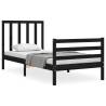 Black Small Single Bed Frame with Headboard - Solid Wood