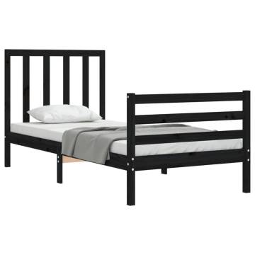 Black Small Single Bed Frame with Headboard - Solid Wood