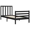 Black Small Single Bed Frame with Headboard - Solid Wood