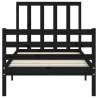 Black Small Single Bed Frame with Headboard - Solid Wood