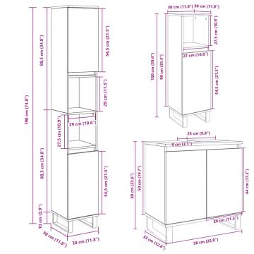 3 Piece Bathroom Furniture Set - Sonoma Oak Engineered Wood