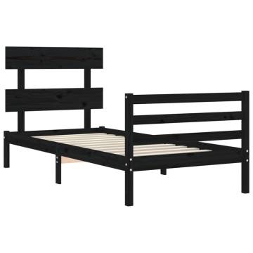 Black Small Single Bed Frame with Headboard - Solid Wood