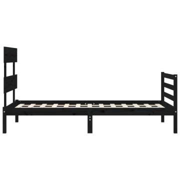 Black Small Single Bed Frame with Headboard - Solid Wood