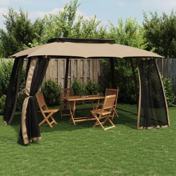 Gazebo with Double Roof and Mesh Walls - 3.93x2.93m Taupe