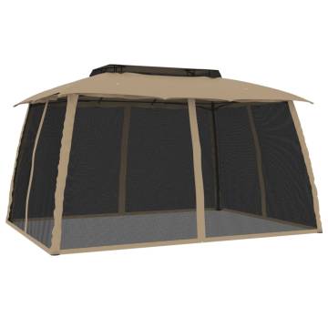 Gazebo with Double Roof and Mesh Walls - 3.93x2.93m Taupe