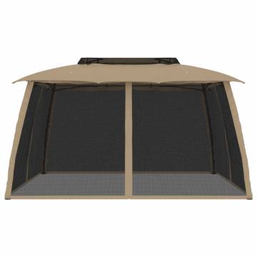 Gazebo with Double Roof and Mesh Walls - 3.93x2.93m Taupe