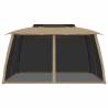 Gazebo with Double Roof and Mesh Walls - 3.93x2.93m Taupe