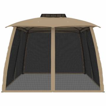 Gazebo with Double Roof and Mesh Walls - 3.93x2.93m Taupe