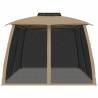 Gazebo with Double Roof and Mesh Walls - 3.93x2.93m Taupe