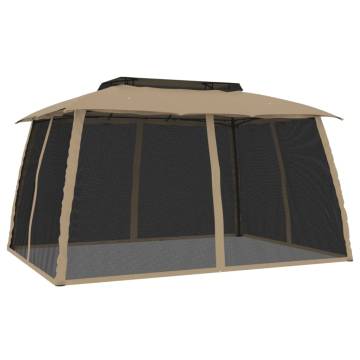 Gazebo with Double Roof and Mesh Walls - 3.93x2.93m Taupe