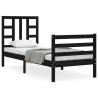 Black Small Single Bed Frame with Headboard - Solid Wood