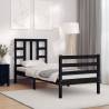 Black Small Single Bed Frame with Headboard - Solid Wood