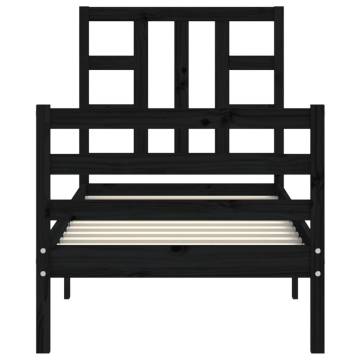 Black Small Single Bed Frame with Headboard - Solid Wood