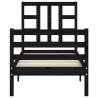 Black Small Single Bed Frame with Headboard - Solid Wood