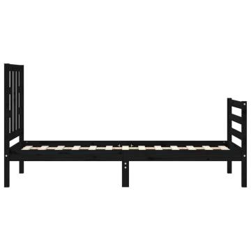 Black Small Single Bed Frame with Headboard - Solid Wood