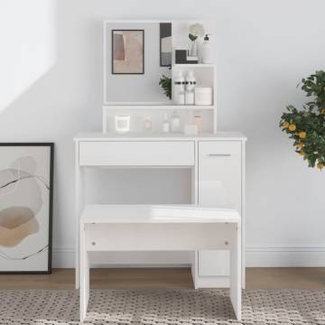 High Gloss White Dressing Table with Mirror - 86.5x35x136 cm