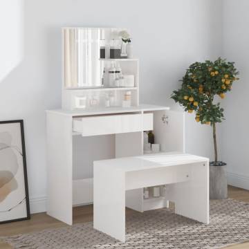 High Gloss White Dressing Table with Mirror - 86.5x35x136 cm