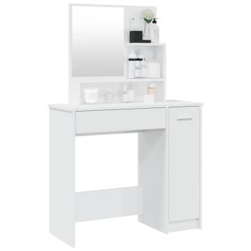 High Gloss White Dressing Table with Mirror - 86.5x35x136 cm