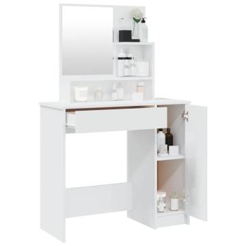 High Gloss White Dressing Table with Mirror - 86.5x35x136 cm