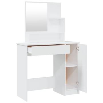 High Gloss White Dressing Table with Mirror - 86.5x35x136 cm