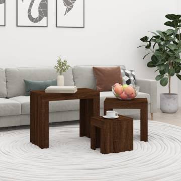 Stylish Nesting Coffee Tables Set - Brown Oak Wood | Hipo Market