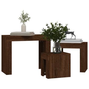 Stylish Nesting Coffee Tables Set - Brown Oak Wood | Hipo Market