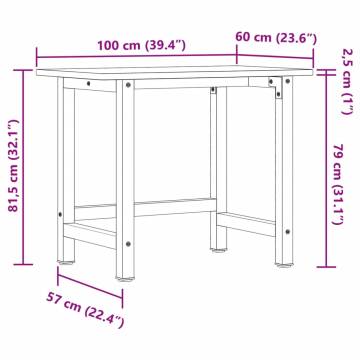 Workbench Dark Brown 100x60 cm | Solid Wood Oak | Durable Design