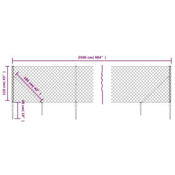 Chain Link Fence with Spike Anchors - Silver 1.1x25 m