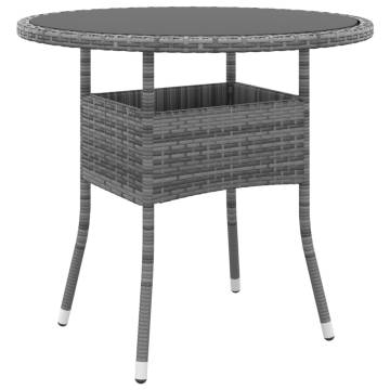 Stylish Ø80 cm Garden Table - Tempered Glass & Poly Rattan Grey