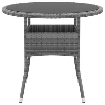 Stylish Ø80 cm Garden Table - Tempered Glass & Poly Rattan Grey