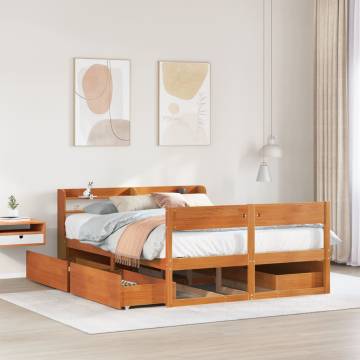 Wax Brown Double Bed Frame 135x190 cm - Solid Pine Wood