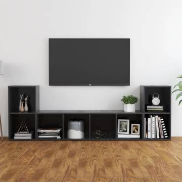 3 Piece Grey Engineered Wood TV Cabinet Set - Stylish Storage