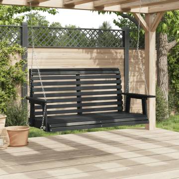 Garden Swing Bench with Metal Chains - Black Solid Wood Fir