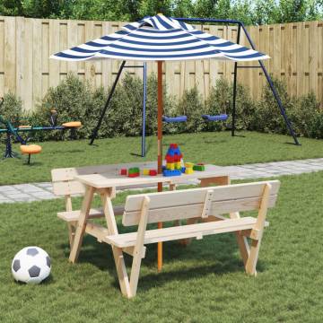 Picnic Table for 4 Kids with Umbrella - Solid Fir Wood