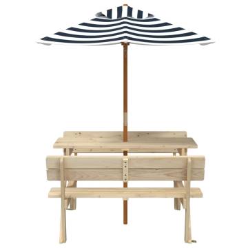 Picnic Table for 4 Kids with Umbrella - Solid Fir Wood