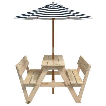 Picnic Table for 4 Kids with Umbrella - Solid Fir Wood