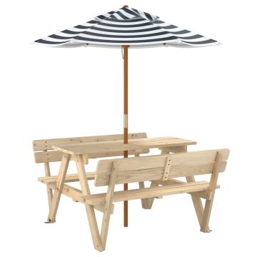 Picnic Table for 4 Kids with Umbrella - Solid Fir Wood