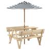 Picnic Table for 4 Kids with Umbrella - Solid Fir Wood