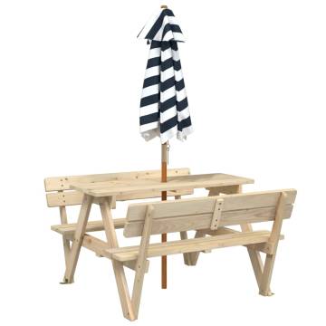 Picnic Table for 4 Kids with Umbrella - Solid Fir Wood