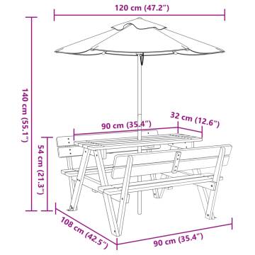 Picnic Table for 4 Kids with Umbrella - Solid Fir Wood