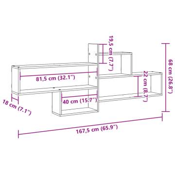 Stylish Grey Sonoma Wall Shelf - 167.5x18x68 cm | HipoMarket