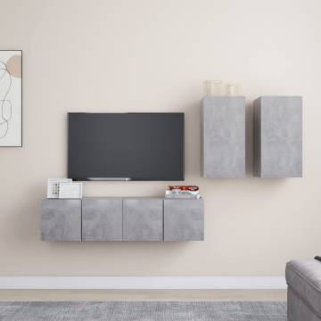 4 Piece Concrete Grey TV Cabinet Set - Stylish & Practical