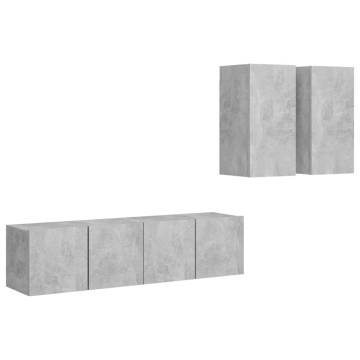 4 Piece Concrete Grey TV Cabinet Set - Stylish & Practical