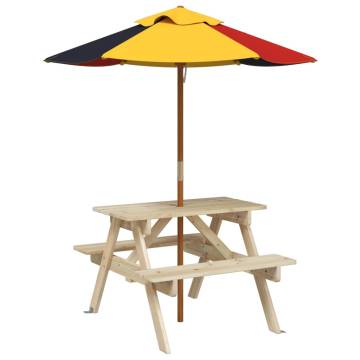 Picnic Table for 4 Kids with Umbrella | Solid Wood Fir