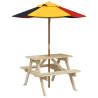 Picnic Table for 4 Kids with Umbrella | Solid Wood Fir