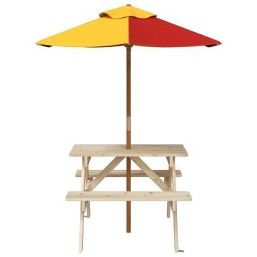 Picnic Table for 4 Kids with Umbrella | Solid Wood Fir